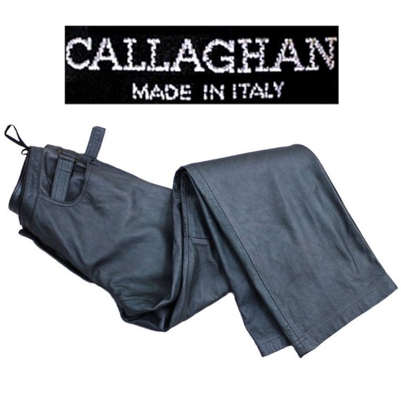 Vintage CALLAGHAN Steel Blue Leather Straight Leg Pants - Picture 12 of 12